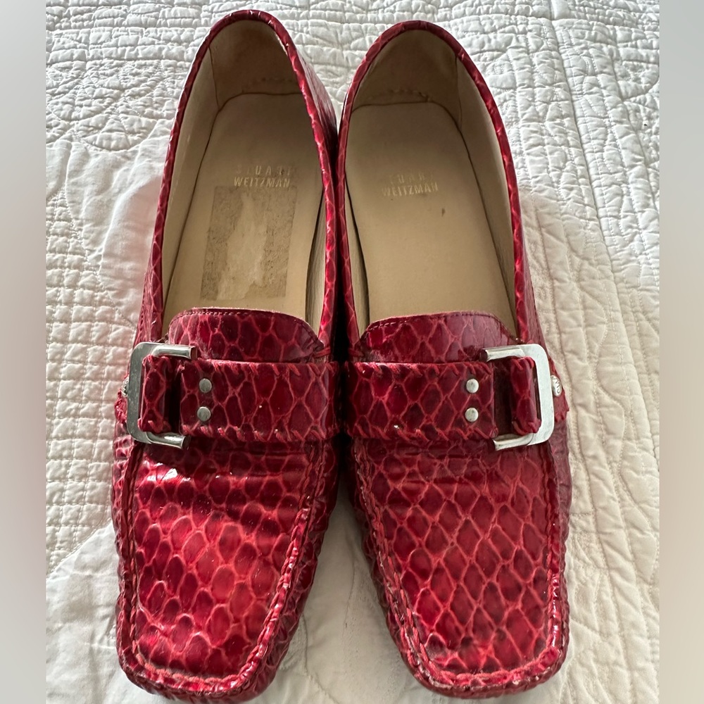 Women’s Stuart Weitzman Red Snakeskin Loafers Size 8